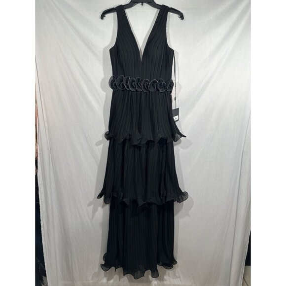 NWT $398 IEENA Mac Duggal [ 4 ] Rosette Ruffle Layered Rosette Dress Gown black‎ - Picture 9 of 14